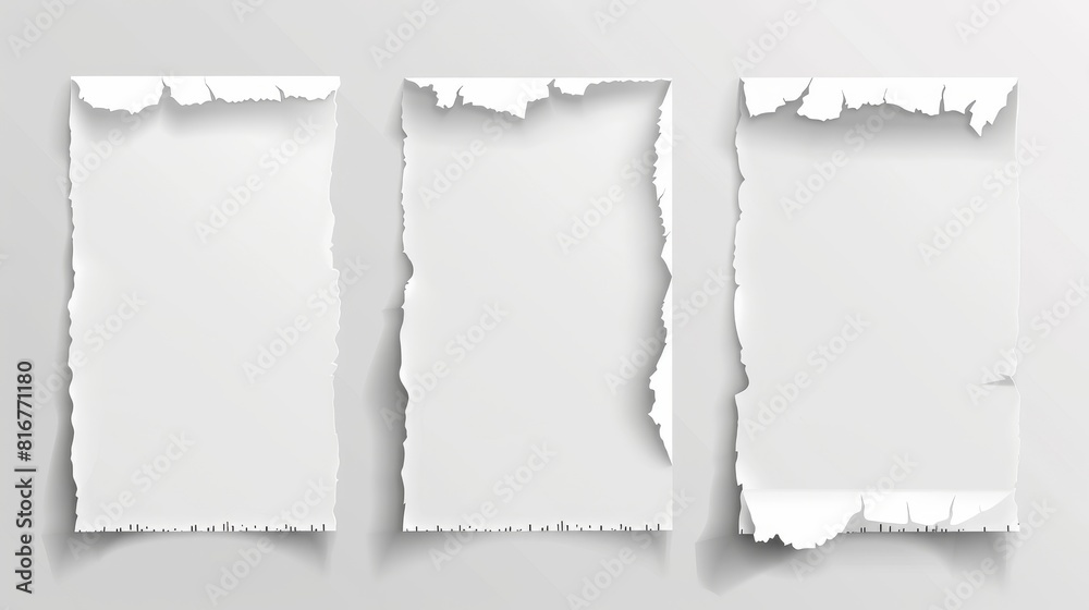 Poster paper ripped note with shadow on an edge. notebook border label in an isolated shape set. realistic 