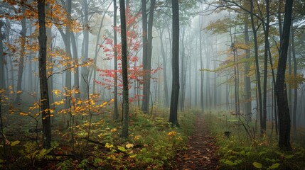 Enigmatic mist covered woods