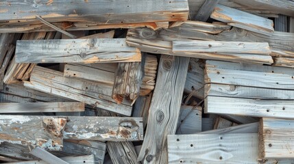 Old wooden planks and remnants of construction materials