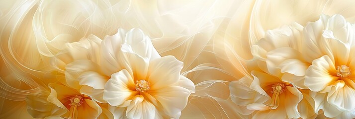 Light golden abstract background featuring soft, swirling floral elements with delicate textures