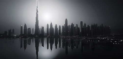 Obraz premium City of Dubai, black tone, background gradient dark. Generative AI.