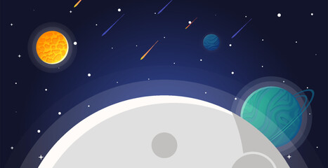 Space cartoon background. Cute design for landing