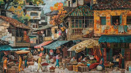 Fototapeta premium Explore the vibrant tapestry of lifestyles around the world, from bustling urban metropolises to serene rural communities, in our captivating collection.