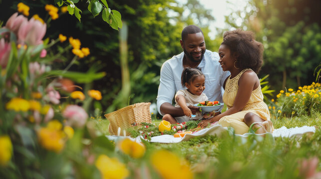 african american family eating and cooking at a garden barbecue - Concept of happiness with young people at home enjoying food together