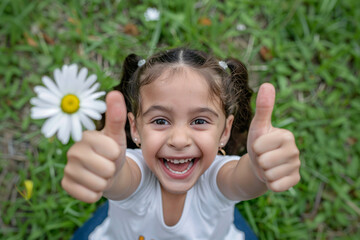 a girl holding up her thumbs up