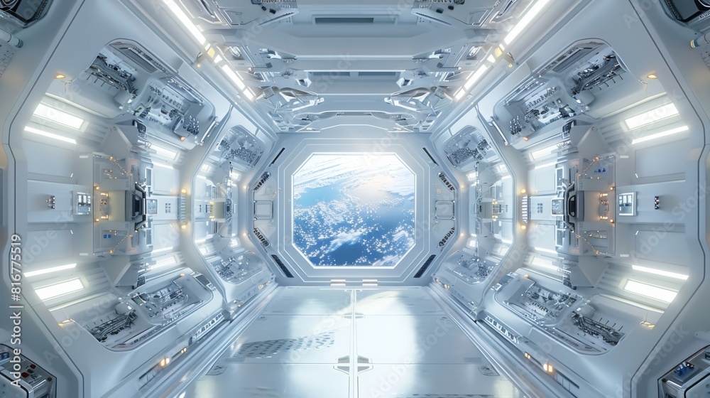 Aufkleber the interior of a white space station in the future is futuristic and sci-fi, with a futuristic door