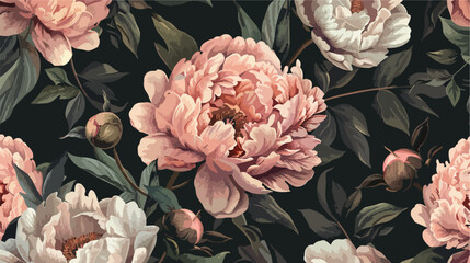 Natural seamless pattern with blooming pink peonies o