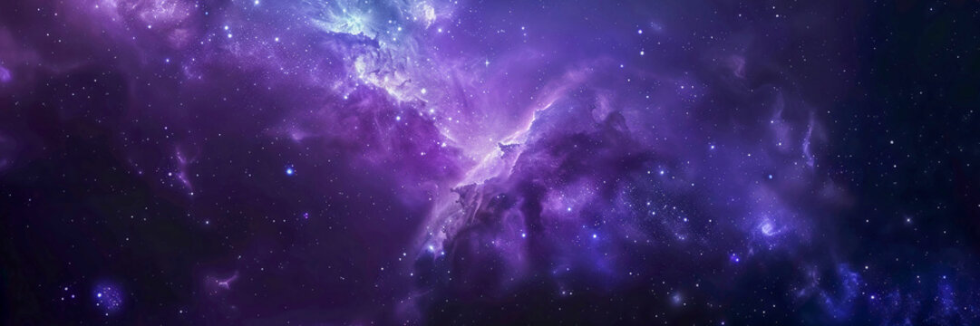 Nebulosa Asombrosa con Estrellas: Escena Cinematogr&aacute;fica Ultra Realista en P&uacute;rpura y Azul Oscuro - Ideal para Dise&ntilde;os de Ciencia Ficci&oacute;n y Fantas&iacute;a, Arte C&oacute;smico Hipnotizante y Cautivador.