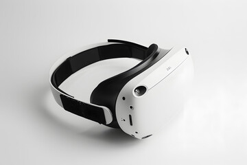 A detailed shot of a modern VR headset on a solid white background