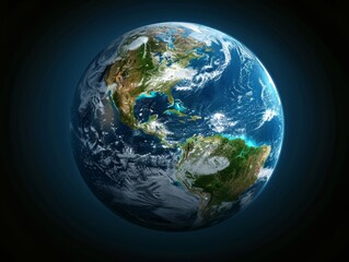 A blue and green planet with the continents of North America and South America