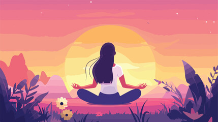 Cartoon flat woman meditating yoga Vector style vector