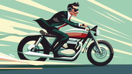 Cartoon funny Businessman riding motorcycle Vector style