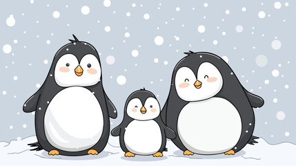 Cartoon happy penguin family doodle Vector style vector