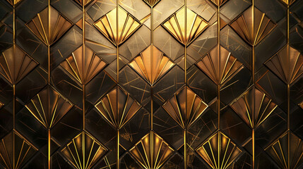 Art Deco Geometric patterns, bold metallics, luxurious textures.
