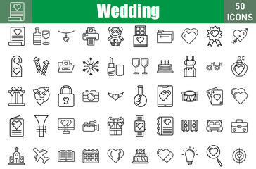 Wedding Icons Set. Editable Stroke. Pixel Perfect