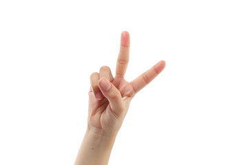 A hand is raised in a three-finger salute. Concept of unity and agreement