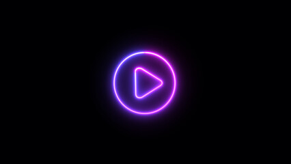 Multicolor play button on black background. Start button. Neon glowing play button. Neon glowing play button with neon circle.