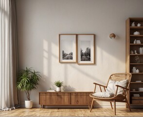 Interior design mockup with green room, living room, modern room, home wall, floor, decoration, and wood interior
