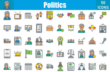 Politics Icons Set. Editable Stroke. Pixel Perfect
