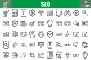 SEO Icons Set. Editable Stroke. Pixel Perfect