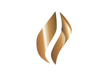 Obraz premium A gold leaf shaped logo with a transparent background. The logo is designed to represent a flame. The flame is made up of two gold leaves that are connected by a line