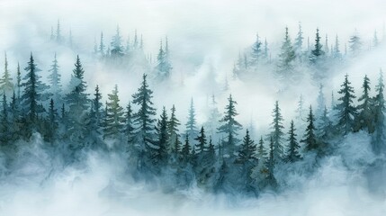 Fototapeta premium fog blanketing a tranquil forest, creating an ethereal atmosphere