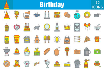 Birthday Icons Set. Editable Stroke. Pixel Perfect