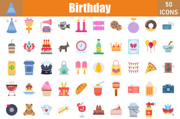 Birthday Icons Set. Editable Stroke. Pixel Perfect