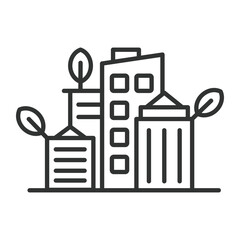 Green city, in line design. Green, city, urban, environment, sustainability, eco-friendly on white background vector. Green city editable stroke icon.