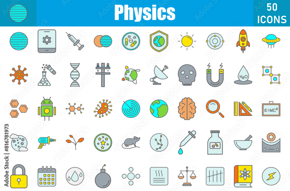 Wall mural Physics Icons Set. Editable Stroke. Pixel Perfect