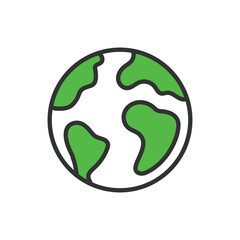 Earth, in line design, green. Earth, planet, globe, world, nature, environmental, earthy on white background vector. Earth editable stroke icon.