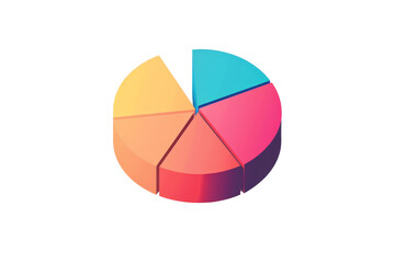 Obraz premium A colorful pie chart is shown with five different colored slices. The pie chart is a visual representation of data, with each slice representing a different category or value