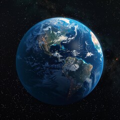 Obraz premium A blue and green planet with the continents of North America and South America