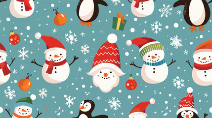 Christmas Santa Claus Snowman and penguin pattern Vector