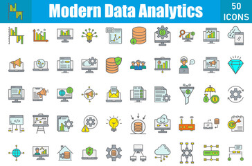 Modern Data Analytics Icons Set. Editable Stroke. Pixel Perfect