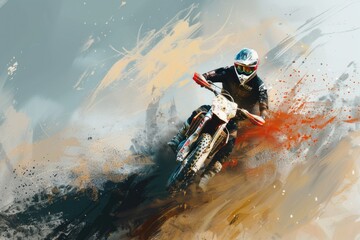 Action shot of a man riding a dirt bike down a steep hill. Suitable for sports and outdoor activities