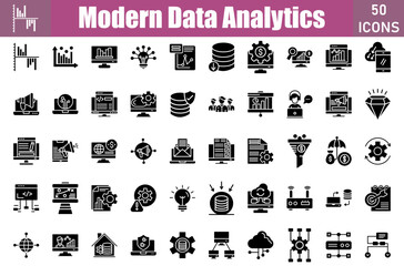 Modern Data Analytics Icons Set. Editable Stroke. Pixel Perfect