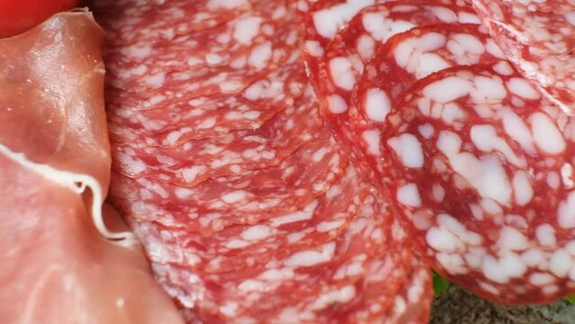 Assorted Cold Meat Delicacies Slowly Rotating Close-Up