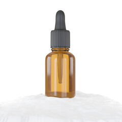 supplement oil dropper bottle on snow, transparent background
