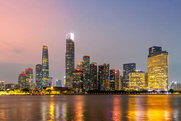 Guangzhou Canton skyline cityscape with skyscrapers in downtown at twilight in Guangzhou, China