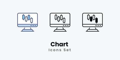 Chart Icons thin line and glyph vector icon stock illustration