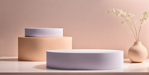 Minimalistic podium in bright blue pastel colors designed for product presentation