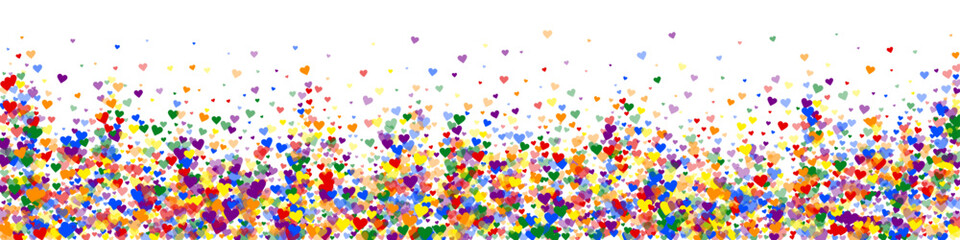 Obraz premium Rainbow colored scattered hearts. LGBT valentine