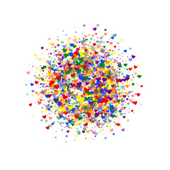 Rainbow colored scattered hearts. LGBT valentine