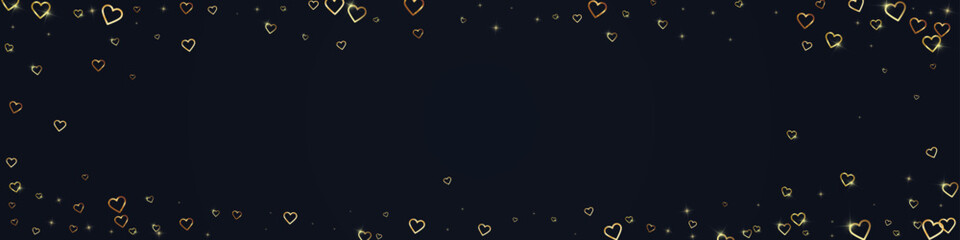 Gold hearts scattered on black background.