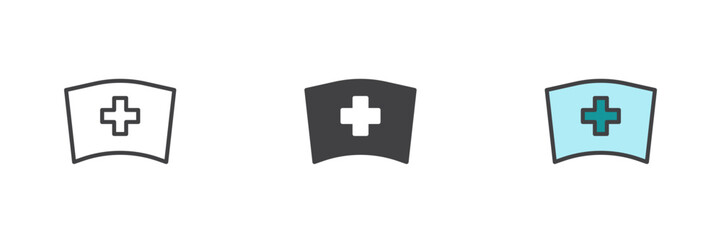 Nurse hat different style icon set