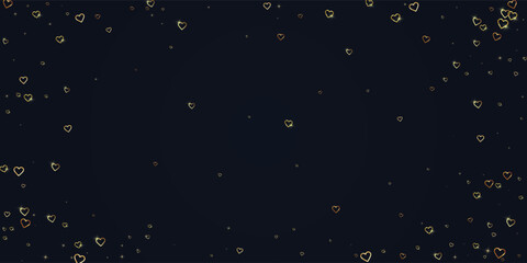 Gold hearts scattered on black background.