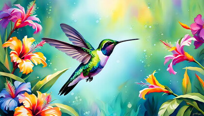 Vibrant Hummingbird Painting