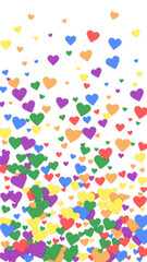 Rainbow colored scattered hearts. LGBT valentine