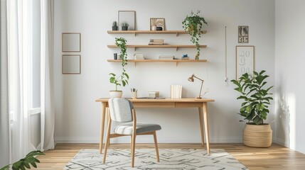 Modern living room , work space , minimalist yet natural and elegant 